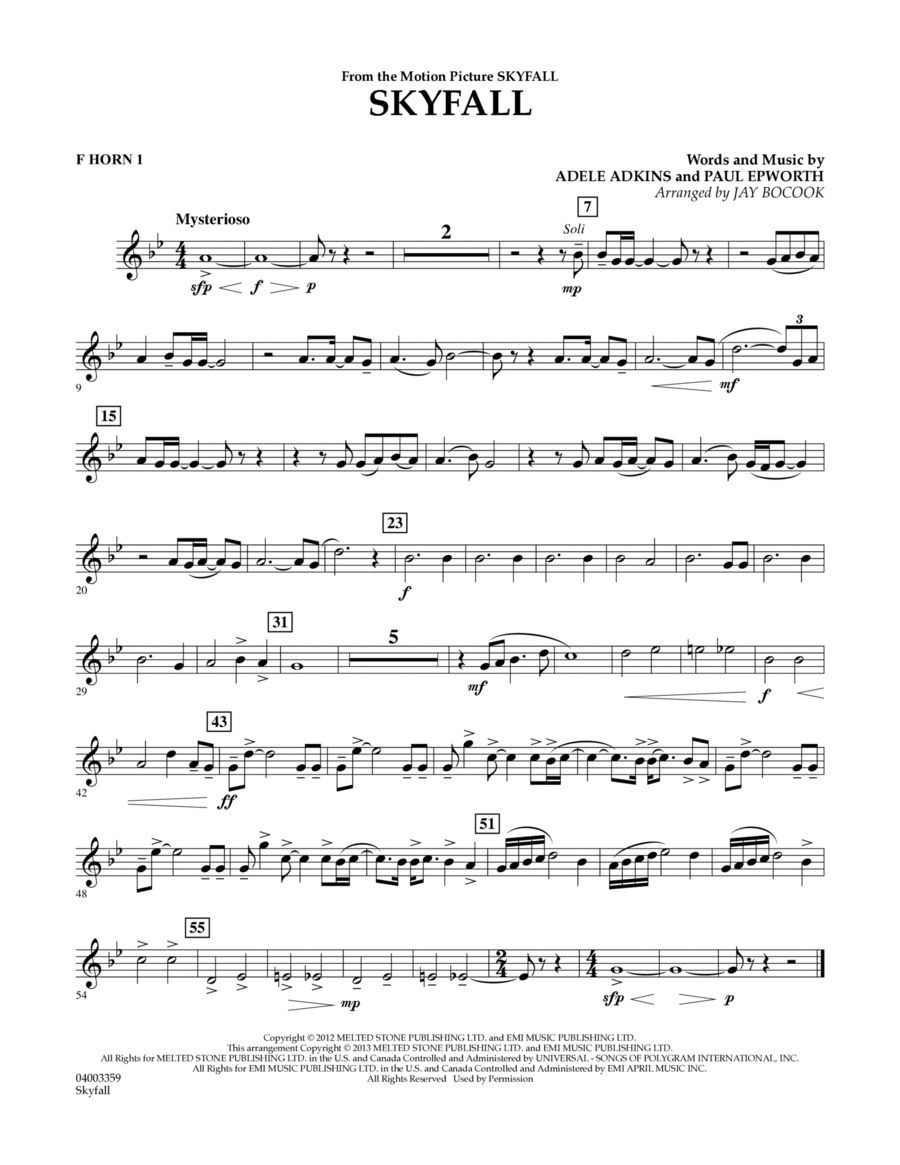Skyfall - F Horn 1 Concert Band scores gallery preview page 1