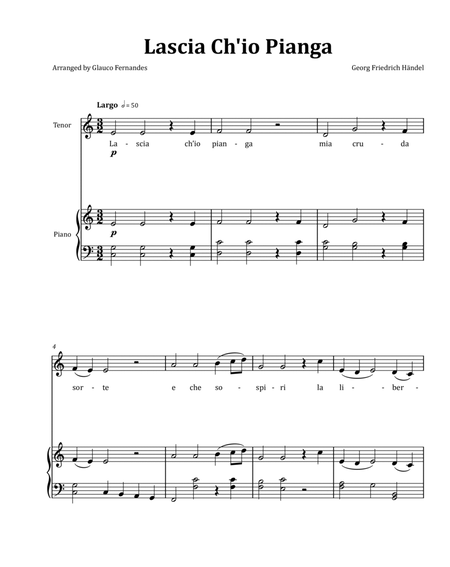 Lascia Ch'io Pianga by Händel - Tenor & Piano in C Major image number null