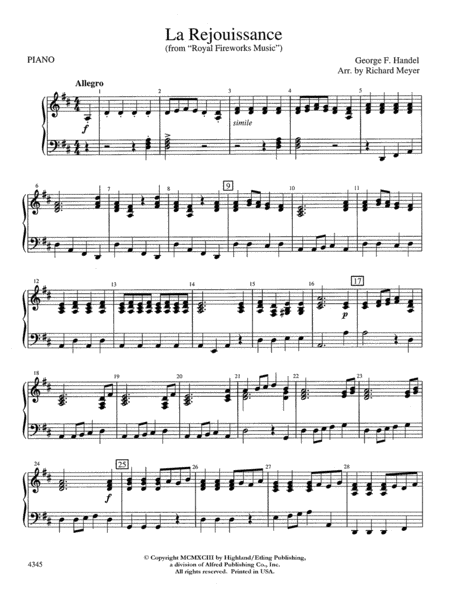 La Rejouissance from the "Royal Fireworks Music": Piano Accompaniment