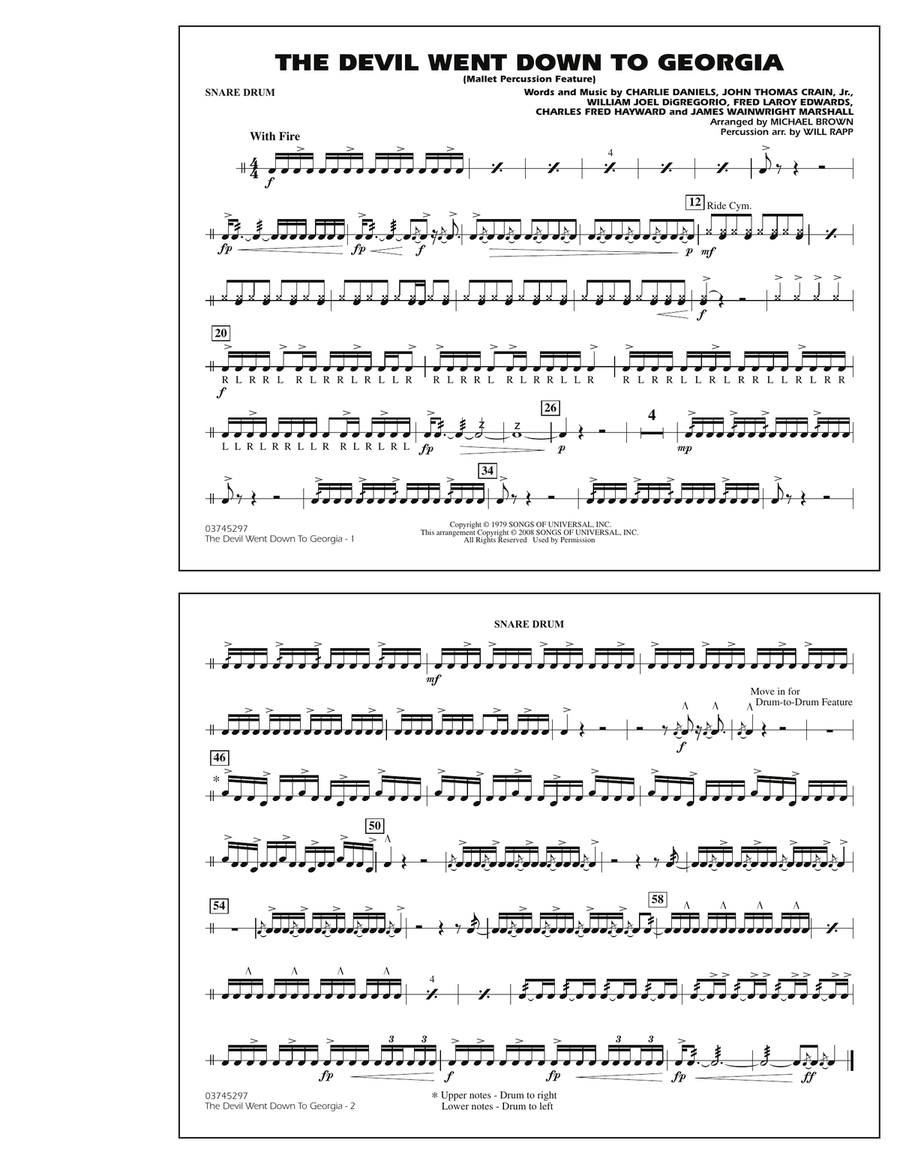 The Devil Went Down to Georgia - Snare Drum Marching Band scores gallery preview page 1
