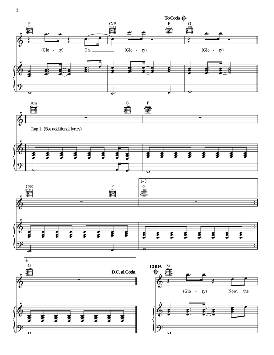 Glory Piano, Vocal, Guitar scores gallery preview page 2
