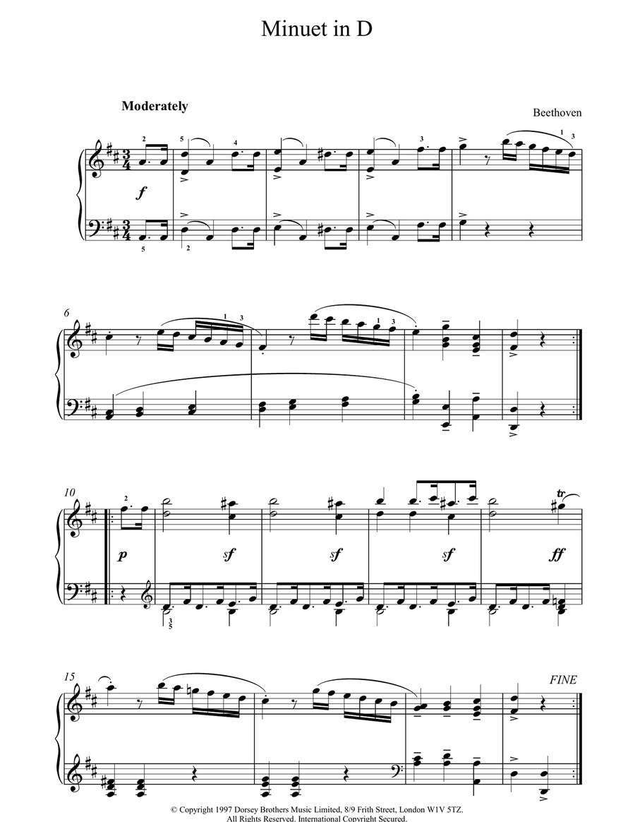 Minuet In D Piano Solo scores gallery preview page 1