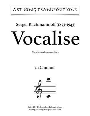 Book cover for RACHMANINOFF: Vocalise, Op. 34 no. 14 (transposed to C minor)