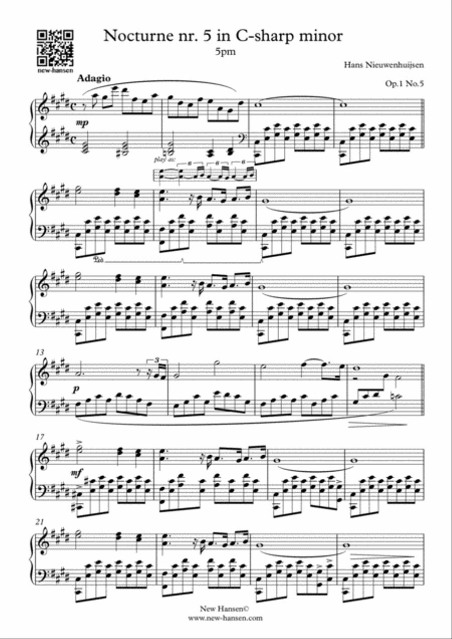 Nocturne nr. 5 in C-sharp minor '5pm' Piano Solo scores gallery preview page 2