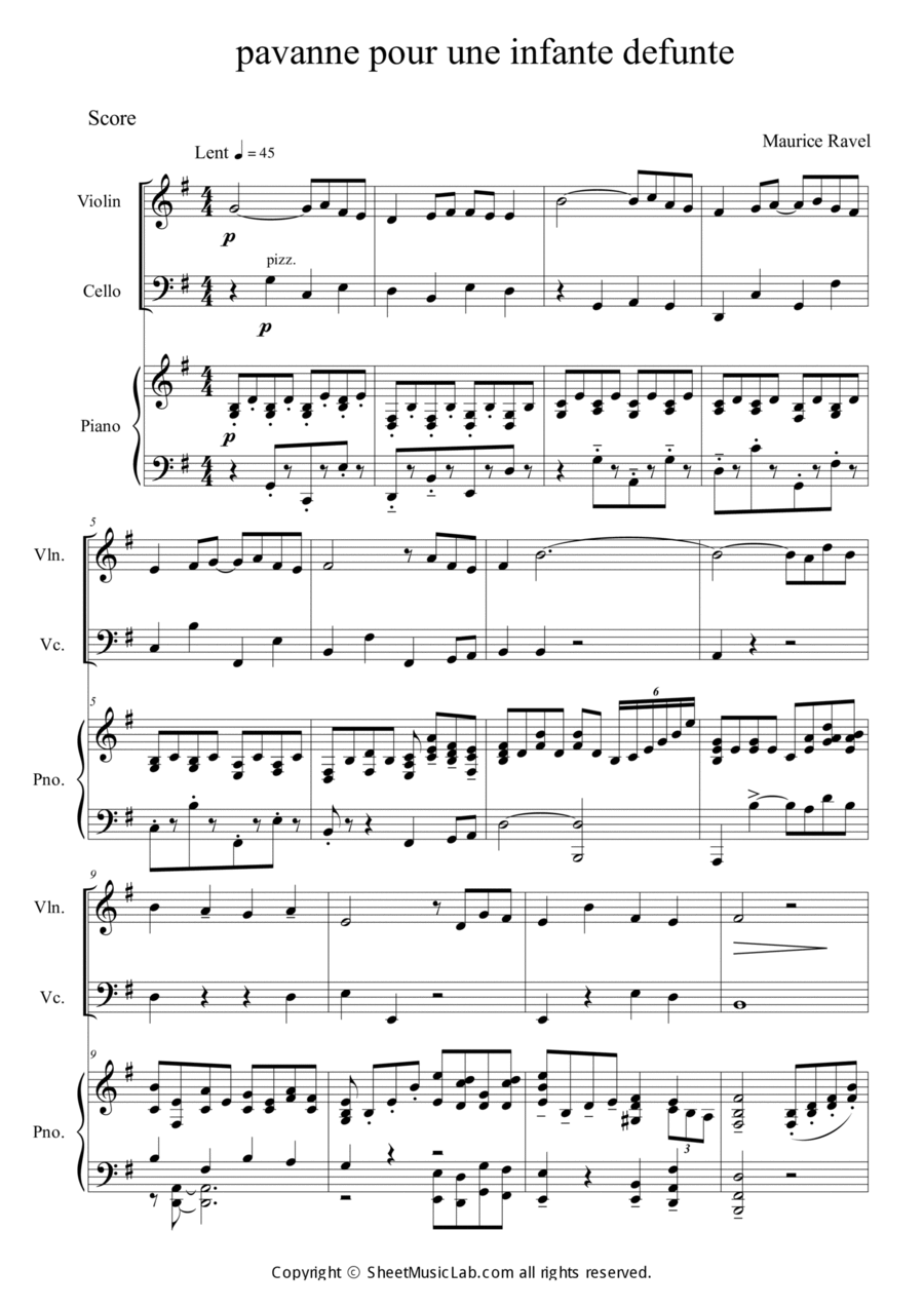 Pavanne Pour Une Infante Defunte Piano Trio scores gallery preview page 1