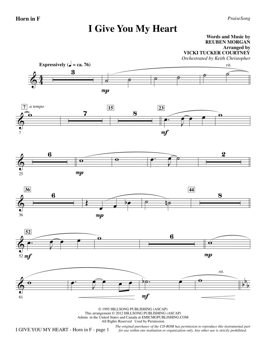 I Give You My Heart - F Horn Choir scores gallery preview page 1