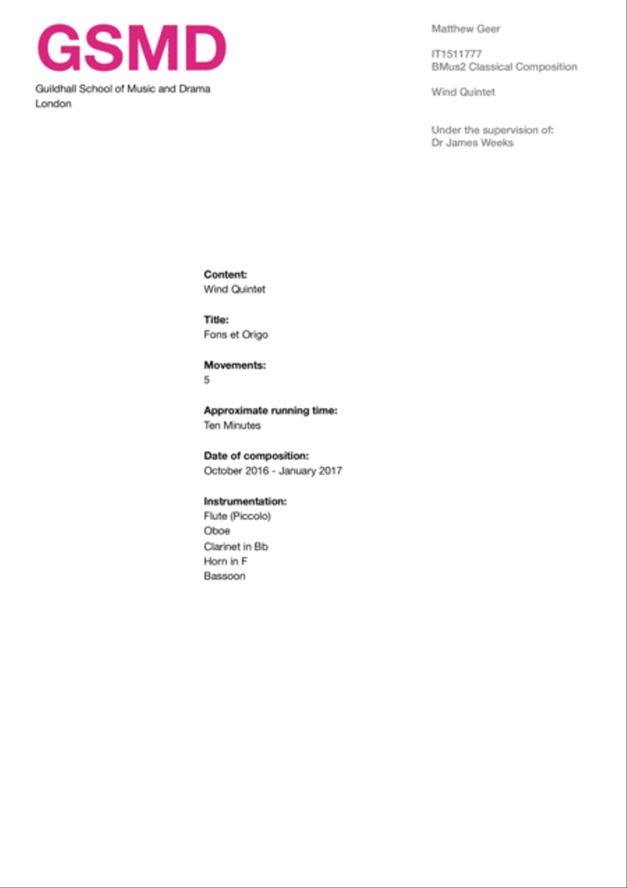 Fons et origo Woodwind Quintet scores gallery preview page 1