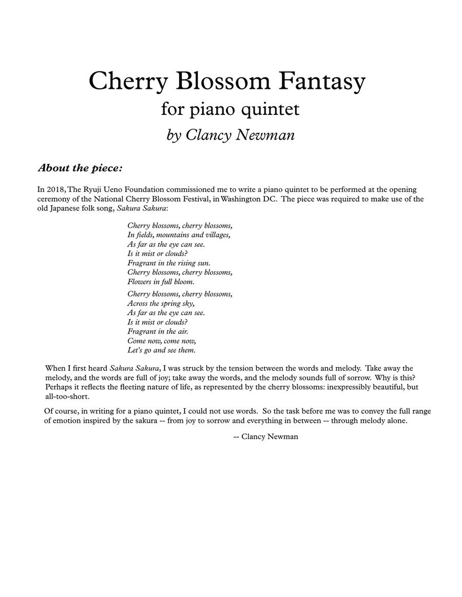 Cherry Blossom Fantasy Piano Quintet scores gallery preview page 1