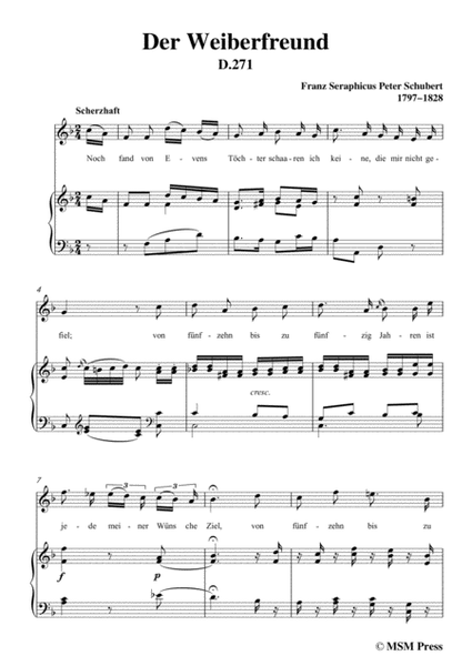 Schubert-Der Weiberfreund(The Philanderer),D.271,in F Major,for Voice&Piano image number null