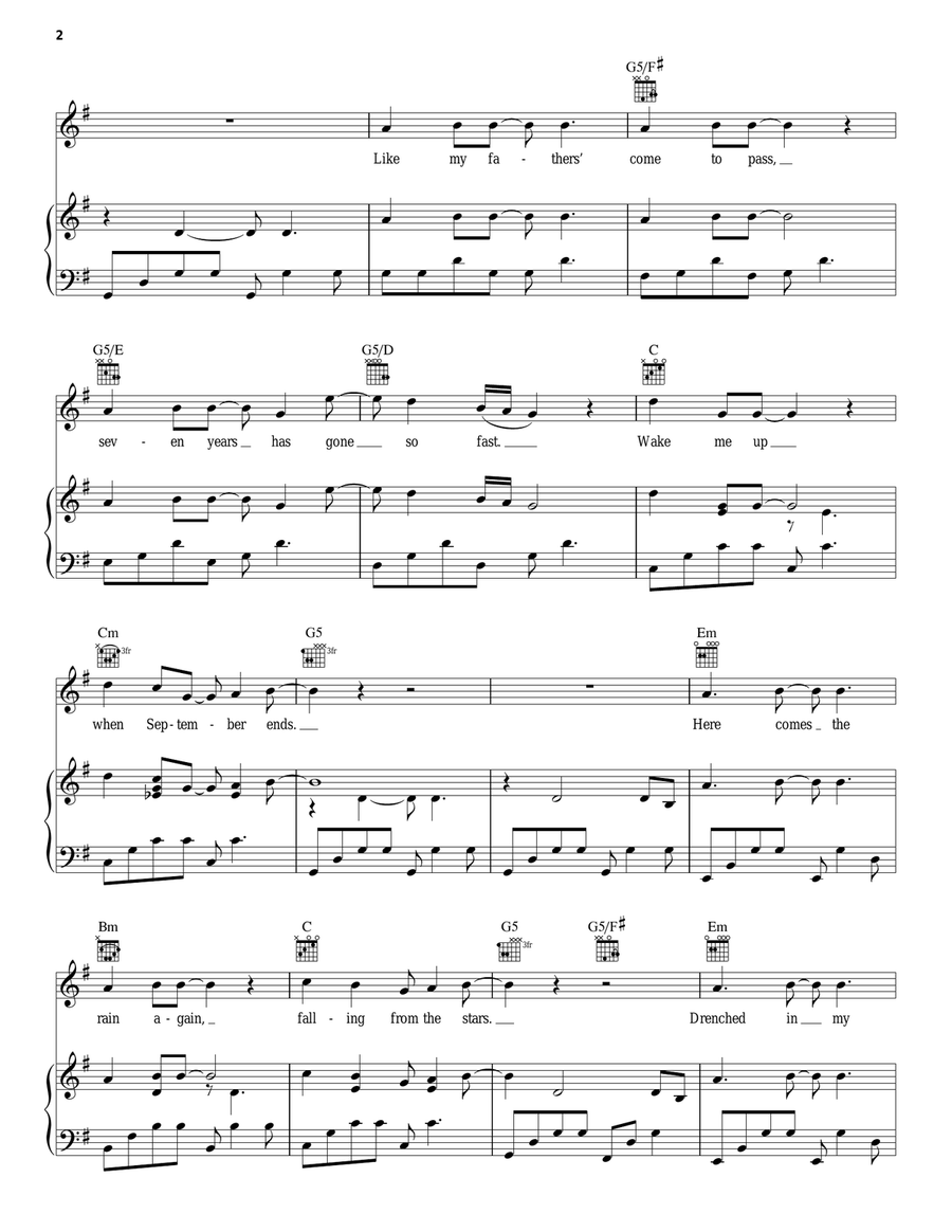 Wake Me Up When September Ends Piano, Vocal, Guitar scores gallery preview page 2