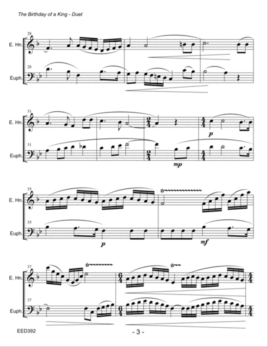 BIRTHDAY OF A KING - English Horn & Euphonium (Trombone) - unaccompanied Duet Small Ensemble scores gallery preview page 3