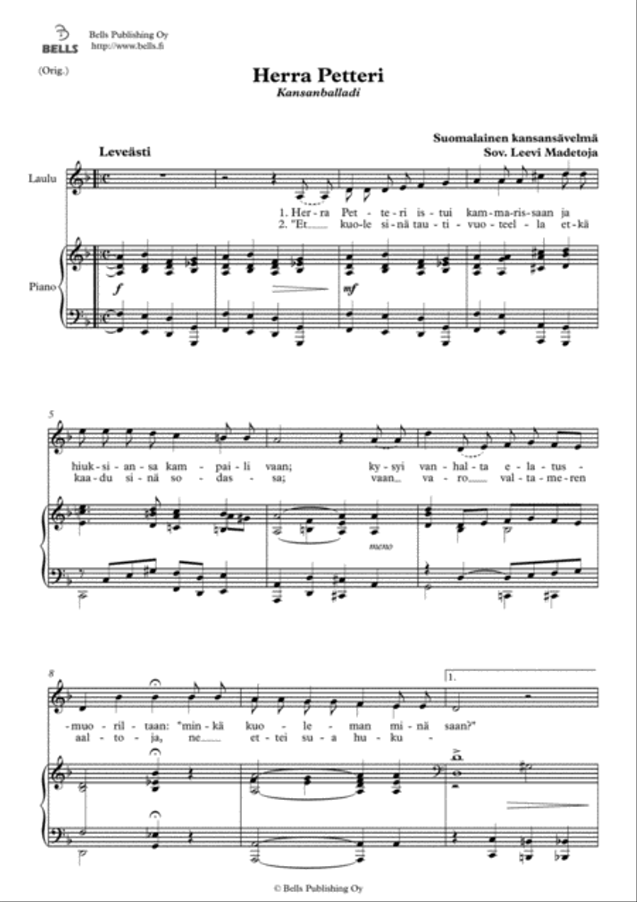 Herra Petteri (Original key. D minor) Voice Solo scores gallery preview page 1