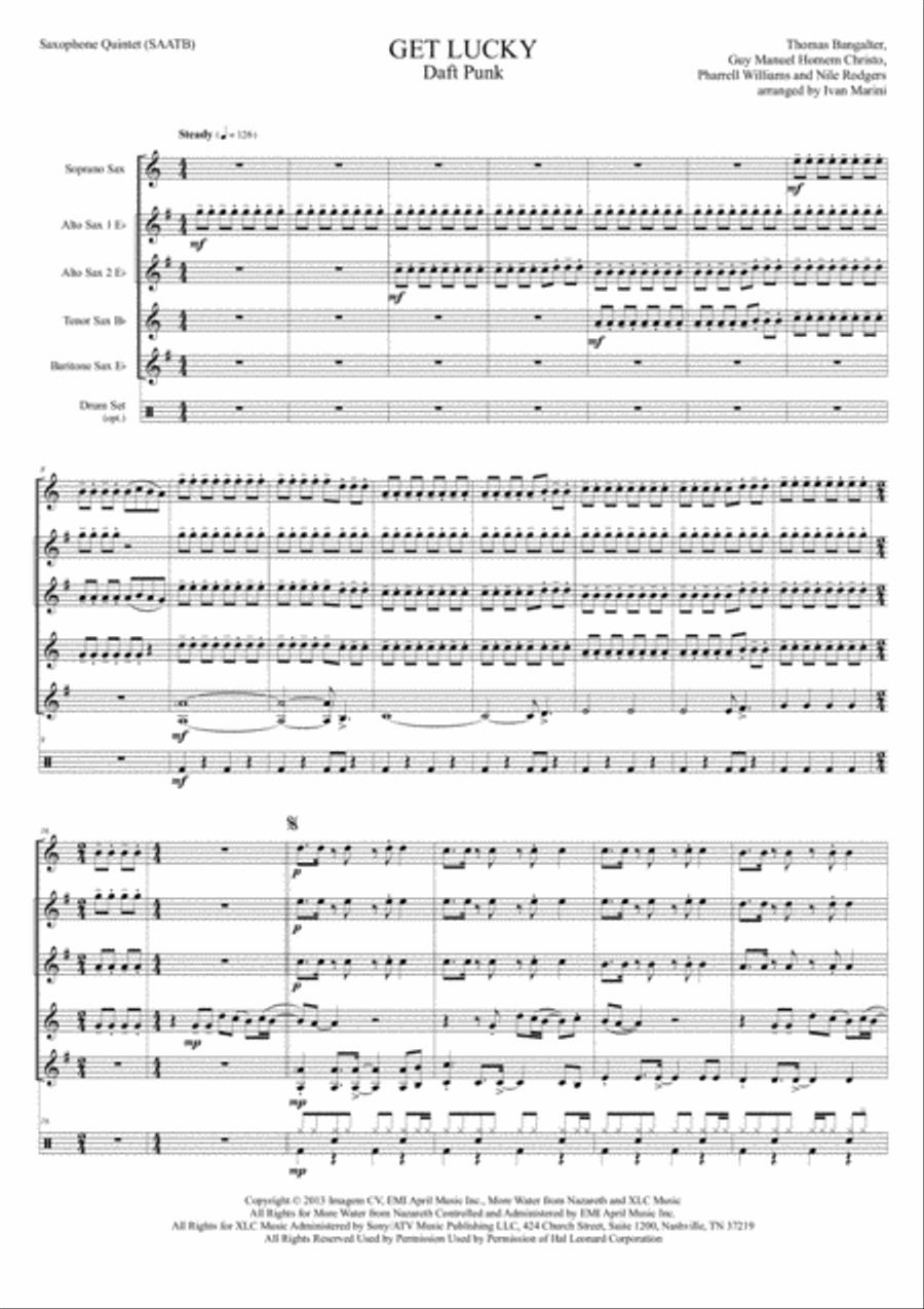 Get Lucky Saxophone Quintet scores gallery preview page 2