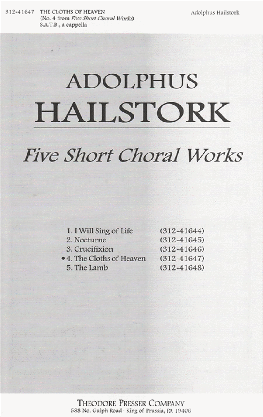 Five Short Choral Works: The Cloths Of Heaven 4-Part scores gallery preview page 1