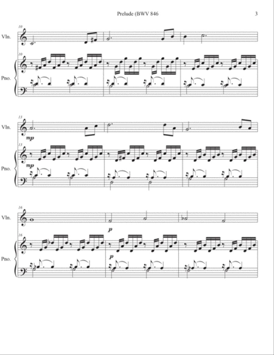 Bach Prelude in C Major (BWV 846) arranged as a Violin Solo with Piano Accompaniment Violin Solo scores gallery preview page 3