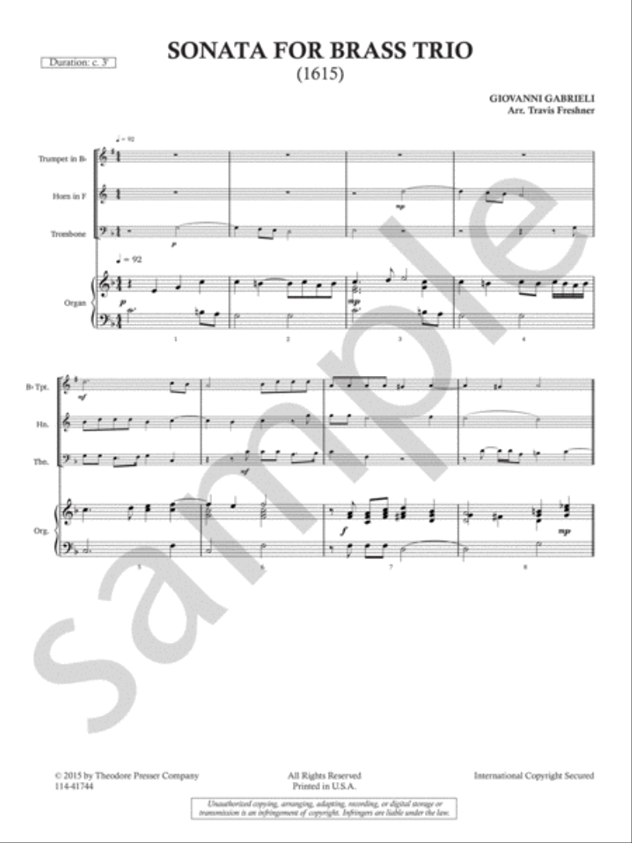 Sonata For Brass Trio (1615) Brass Trio scores gallery preview page 3