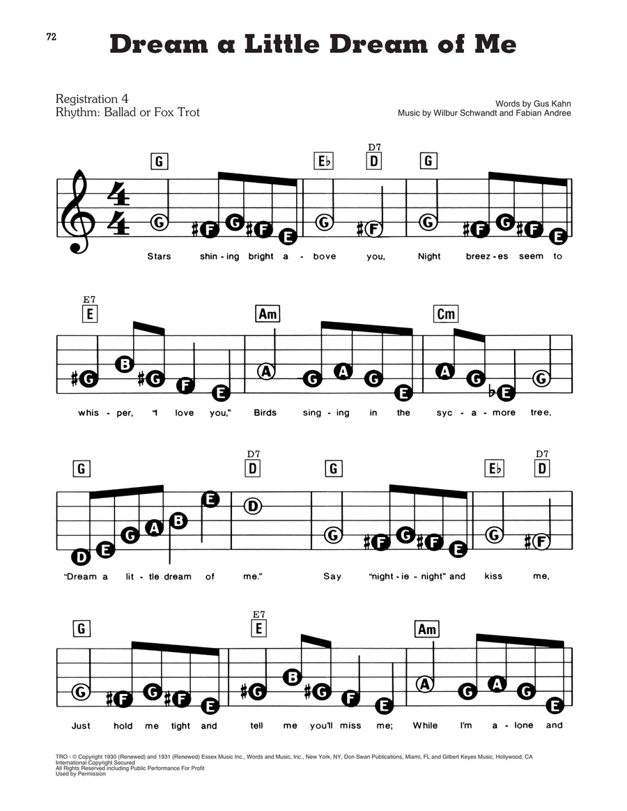 Dream A Little Dream Of Me Electronic Keyboard scores gallery preview page 1