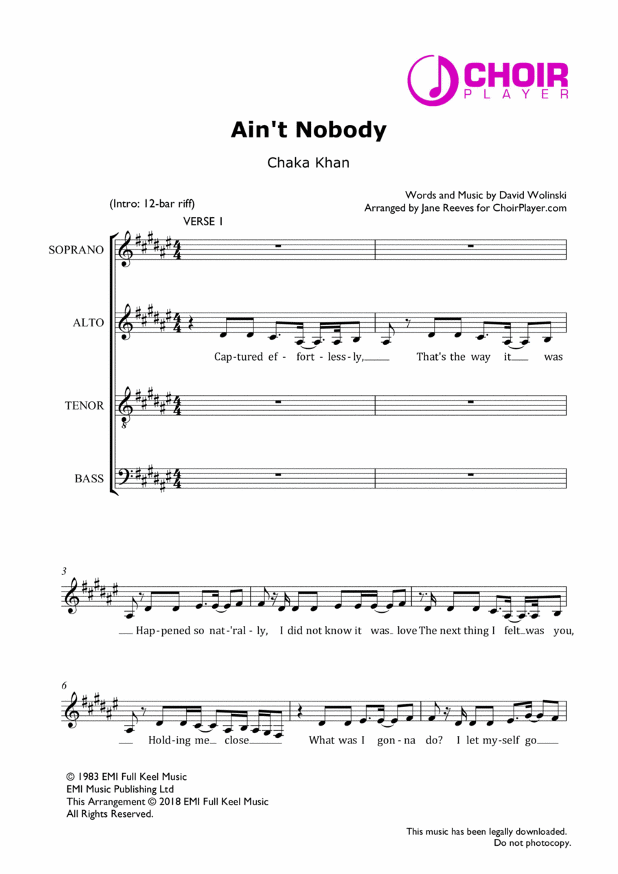 Ain't Nobody 4-Part scores gallery preview page 1