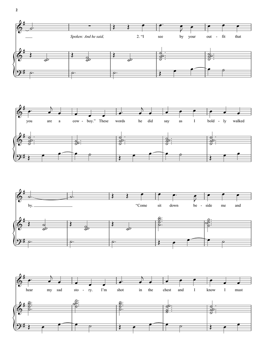 The Streets Of Laredo Piano, Vocal scores gallery preview page 2