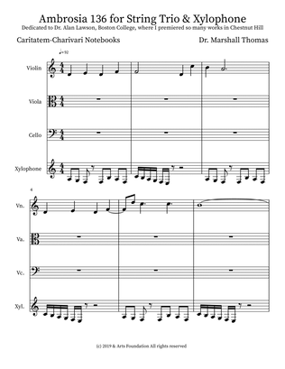 Ambrosia 136 for String Trio & Xylophone