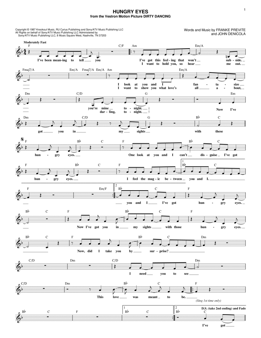 Hungry Eyes (from Dirty Dancing) Piano scores gallery preview page 1
