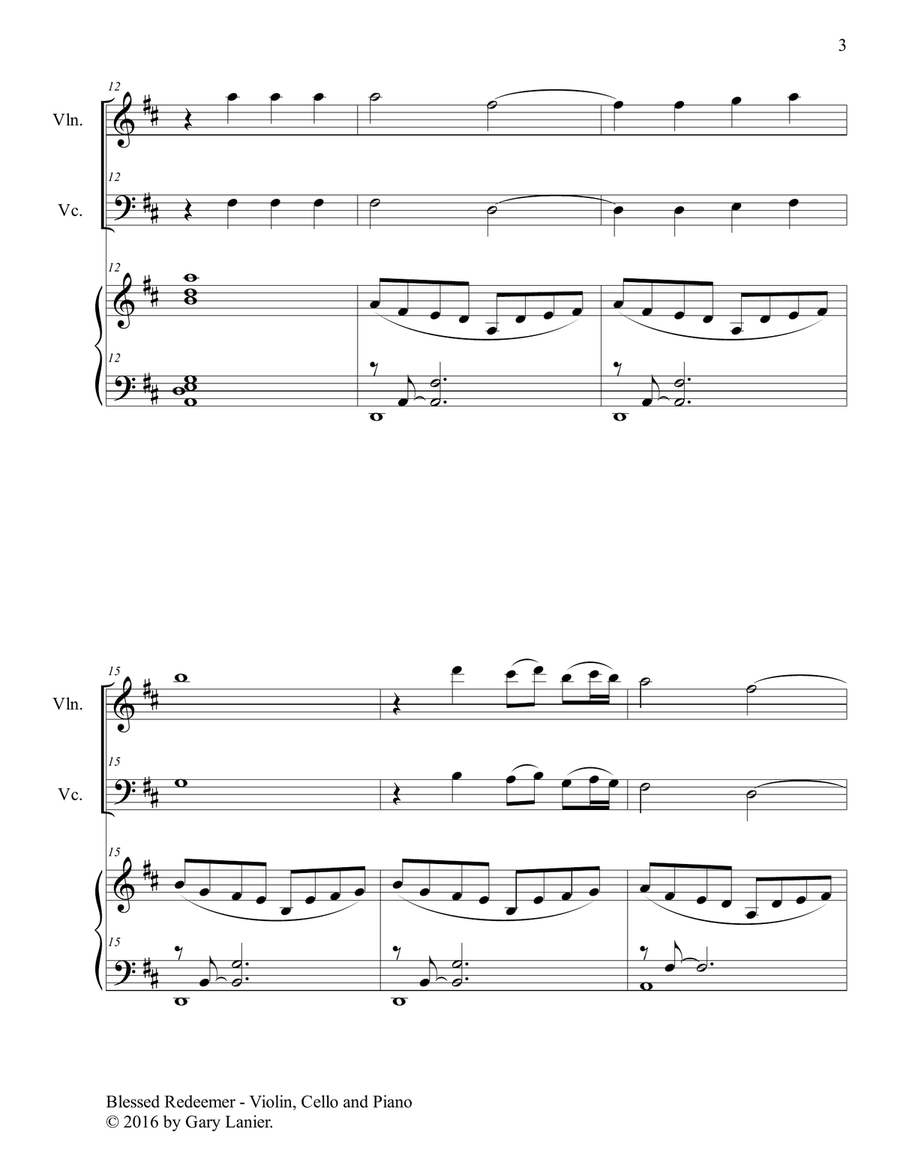 3 FAVORITE HYMNS (Trio - Violin, Cello & Piano with Score/Parts) Piano Trio scores gallery preview page 4