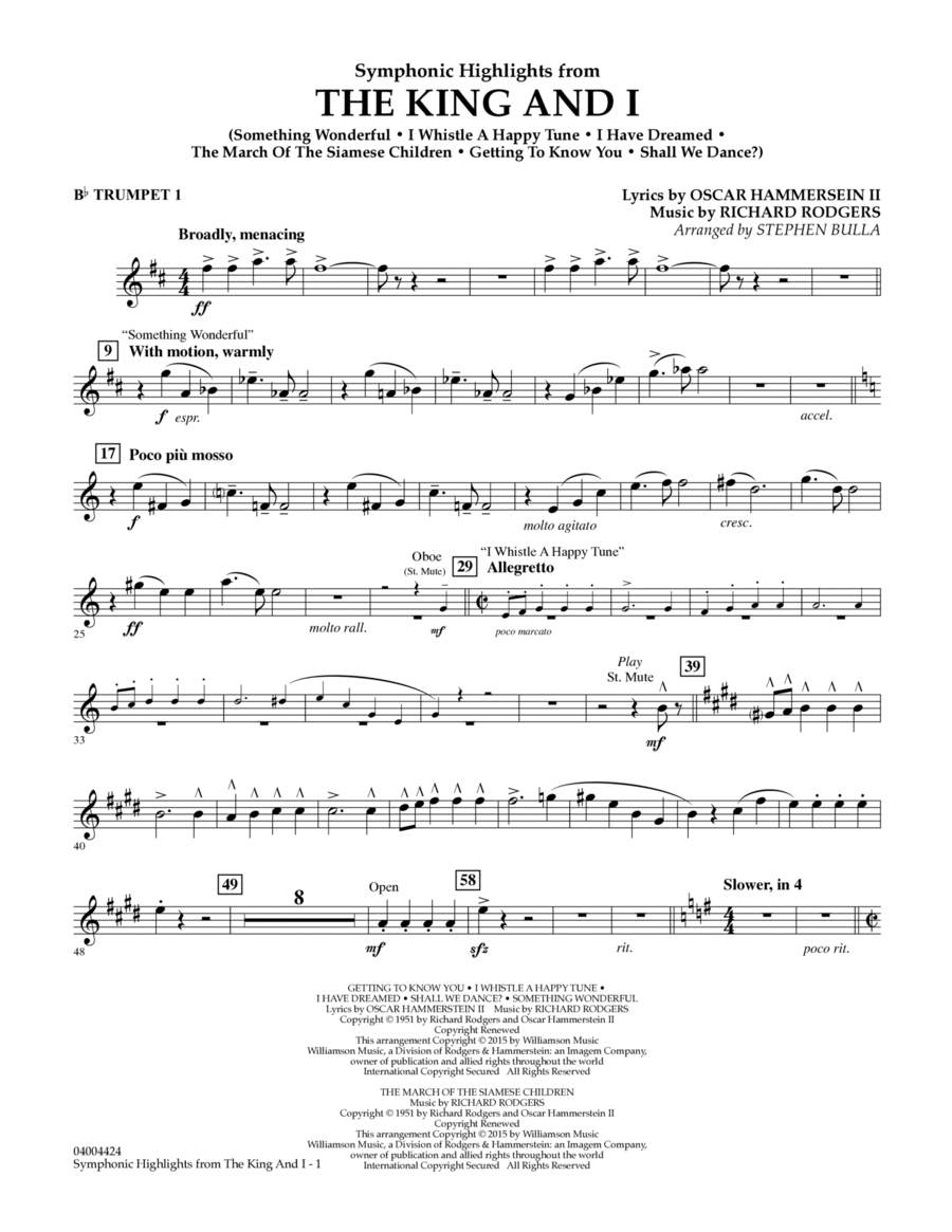 Symphonic Highlights from The King and I - Bb Trumpet 1 B-Flat Trumpet scores gallery preview page 1
