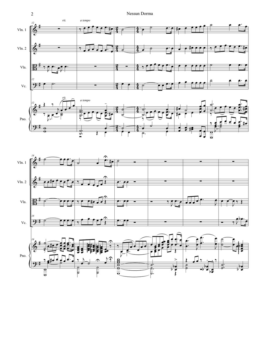 Nessun Dorma Piano Quintet scores gallery preview page 2