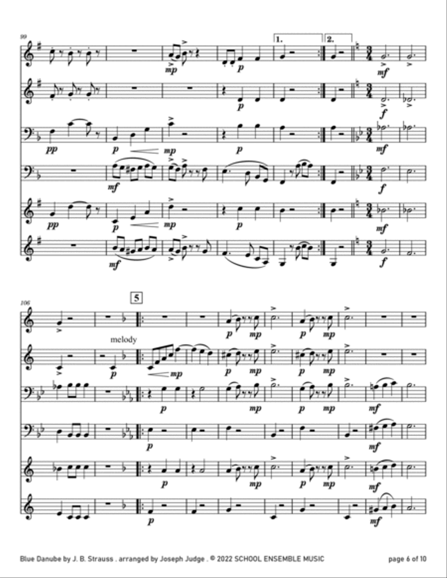 Blue Danube by Strauss for Brass Quartet in Schools Brass Quartet scores gallery preview page 6