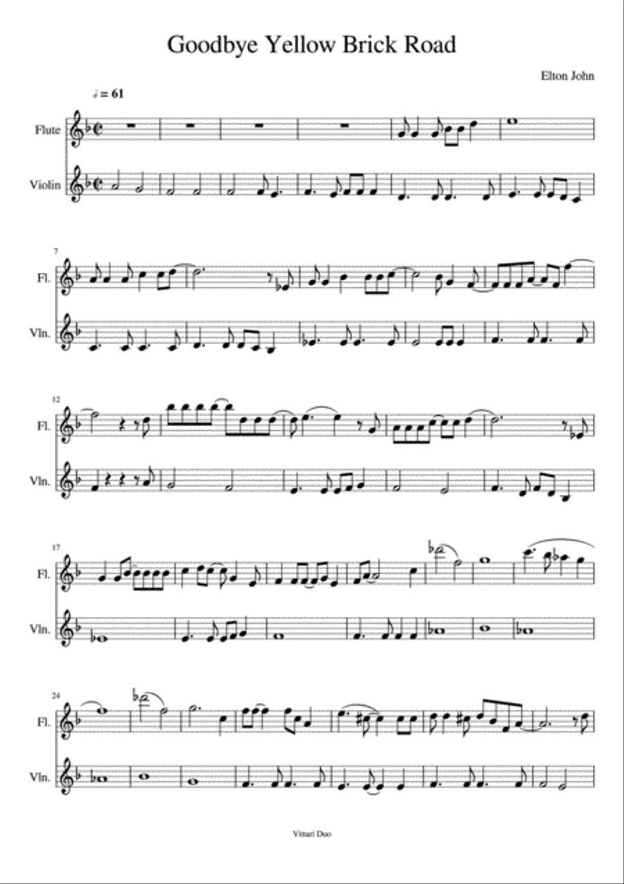 Goodbye Yellow Brick Road Violin Solo scores gallery preview page 1