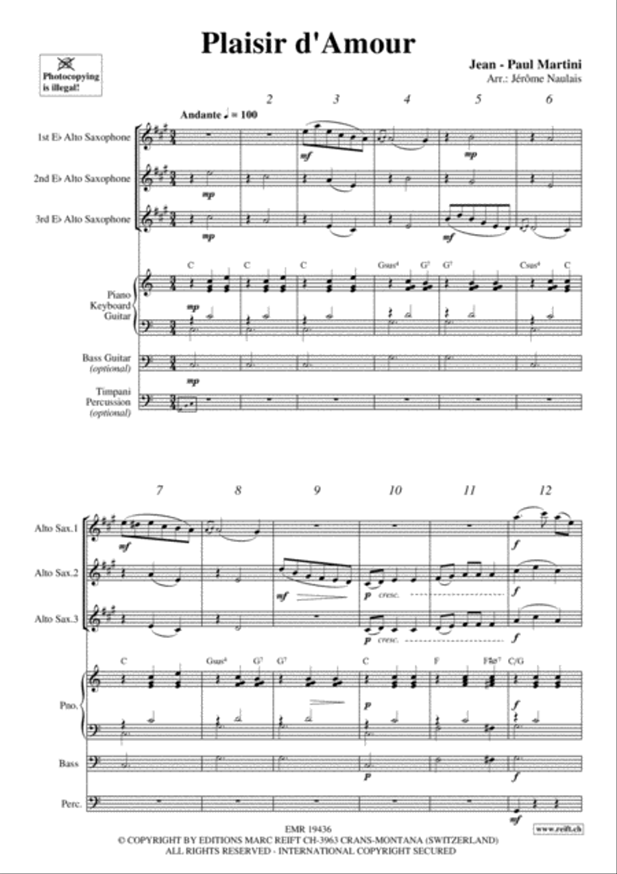 Plaisir d' Amour Alto Saxophone scores gallery preview page 3