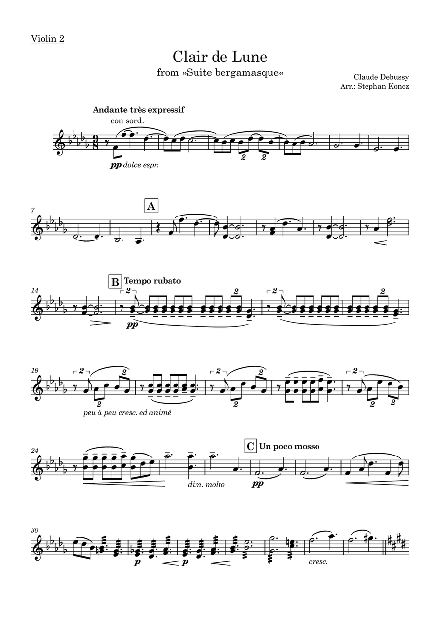 Clair de Lune String Quartet scores gallery preview page 6