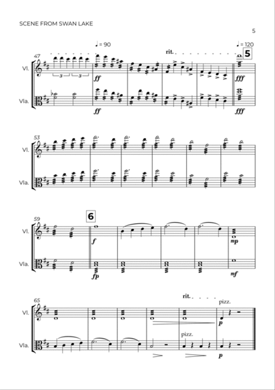 SCENE FROM SWAN LAKE - TCHAIKOVSKY - VIOLIN & VIOLA String Duet scores gallery preview page 5