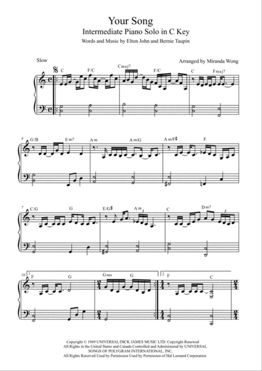 Your Song Easy Piano scores gallery preview page 1