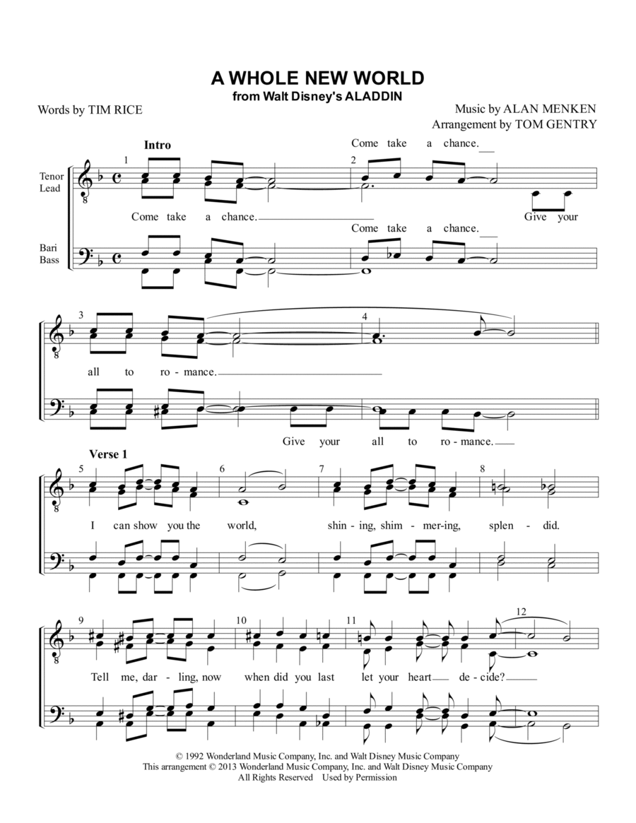 A Whole New World TTBB scores gallery preview page 1