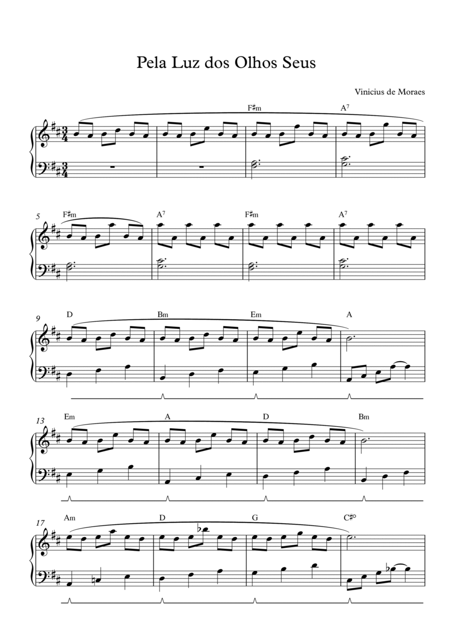 Pela Luz Dos Olhos Teus Piano Solo scores gallery preview page 1