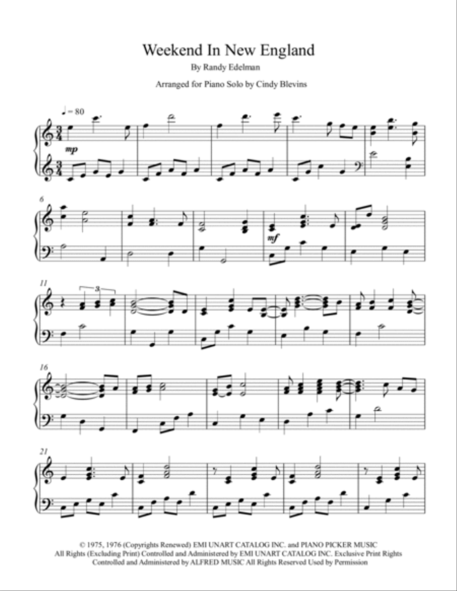 Weekend In New England Piano Solo scores gallery preview page 2