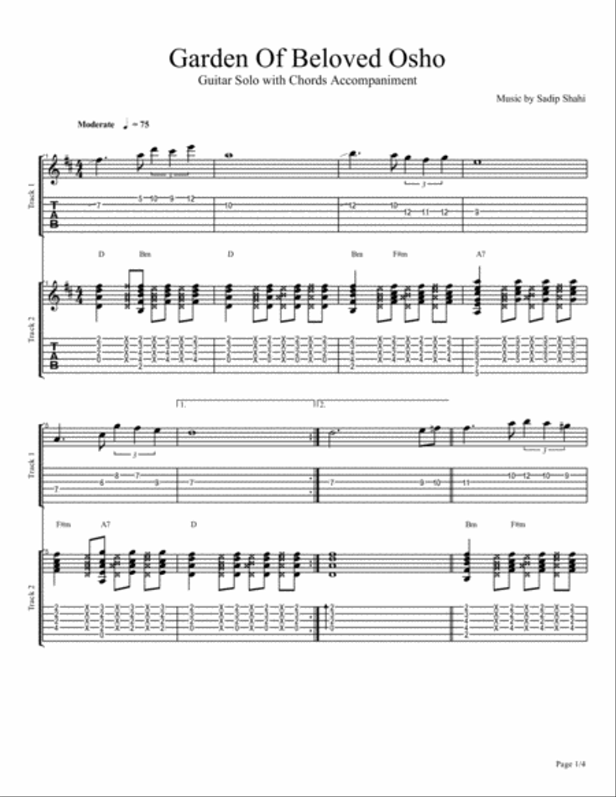 Garden Of Beloved Osho (II Part with chords & Percussion) Large Ensemble scores gallery preview page 1