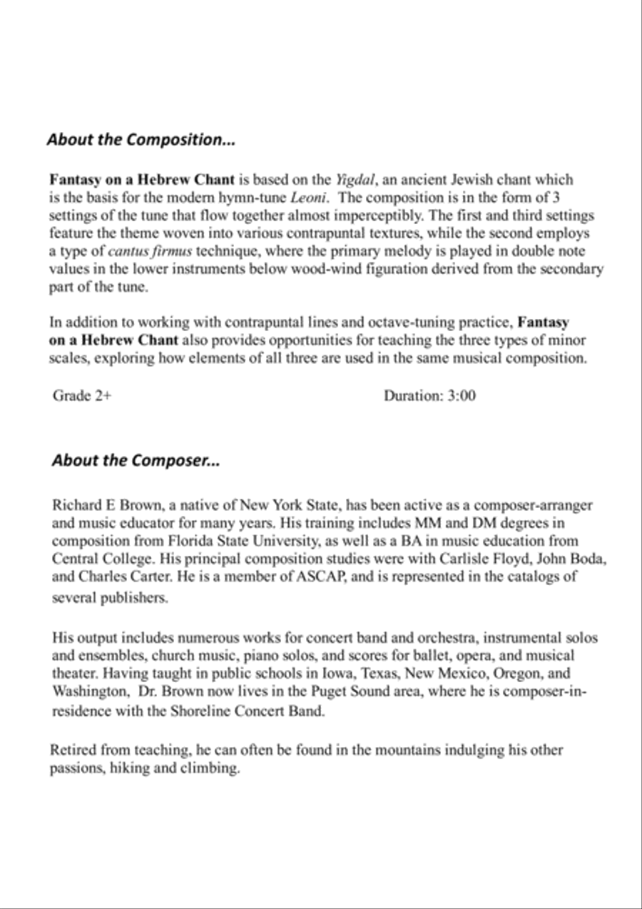 Fantasy on a Hebrew Chant Concert Band scores gallery preview page 3
