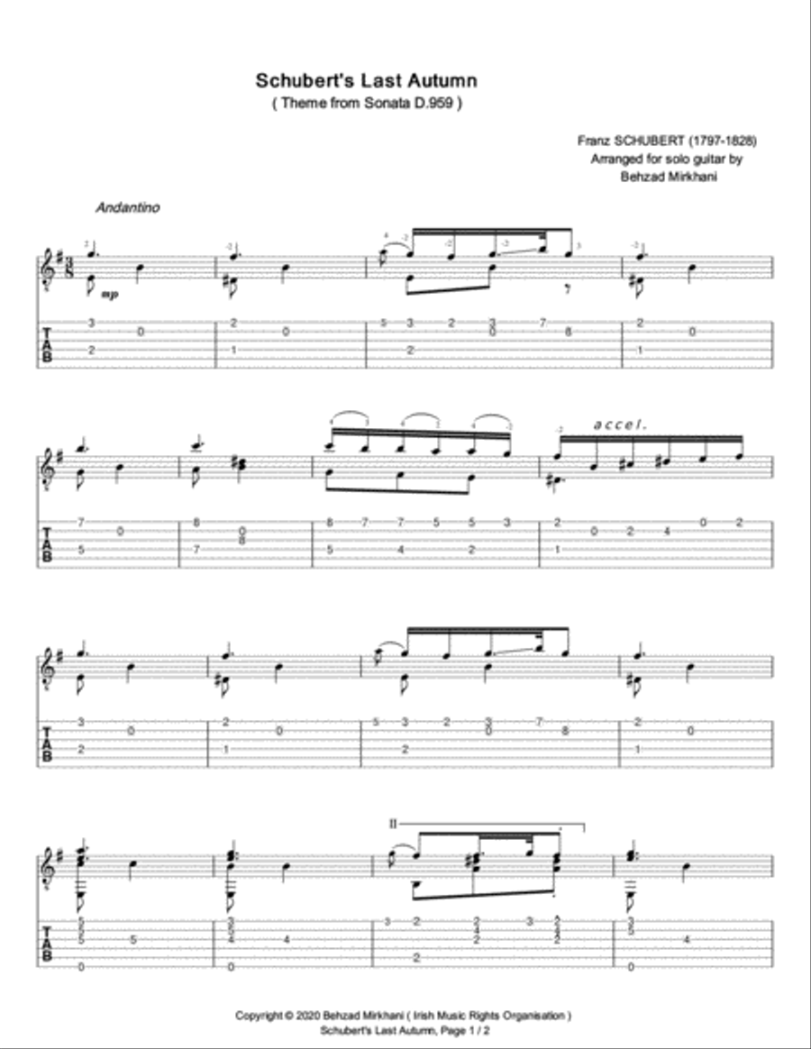 Schubert's Last Autumn (Solo Guitar) Schubert's Last Autumn (Solo Guitar) Classical Guitar scores gallery preview page 1