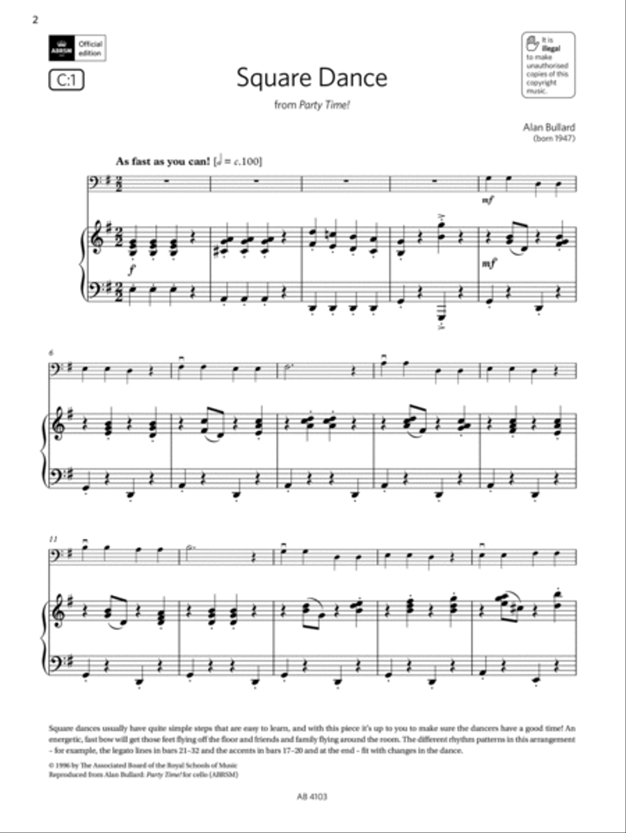 Square Dance (Grade Initial, C1, from the ABRSM Cello Syllabus from 2024) Cello Solo scores gallery preview page 2