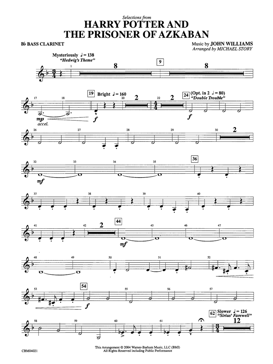 Harry Potter and the Prisoner of Azkaban, Selections from: B-flat Bass Clarinet
