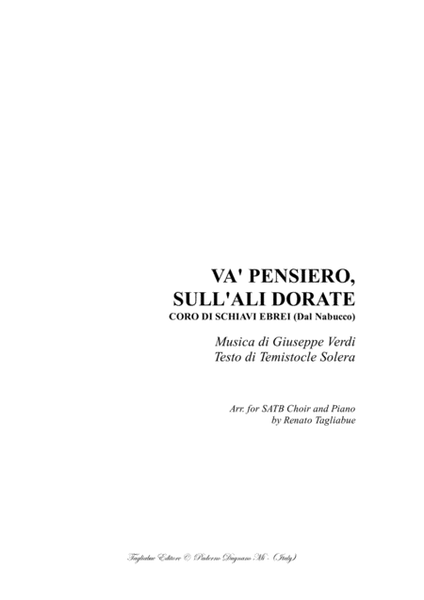 VA' PENSIERO - Verdi - (From Nabucco) - Arr. for SATB Choir and Piano image number null