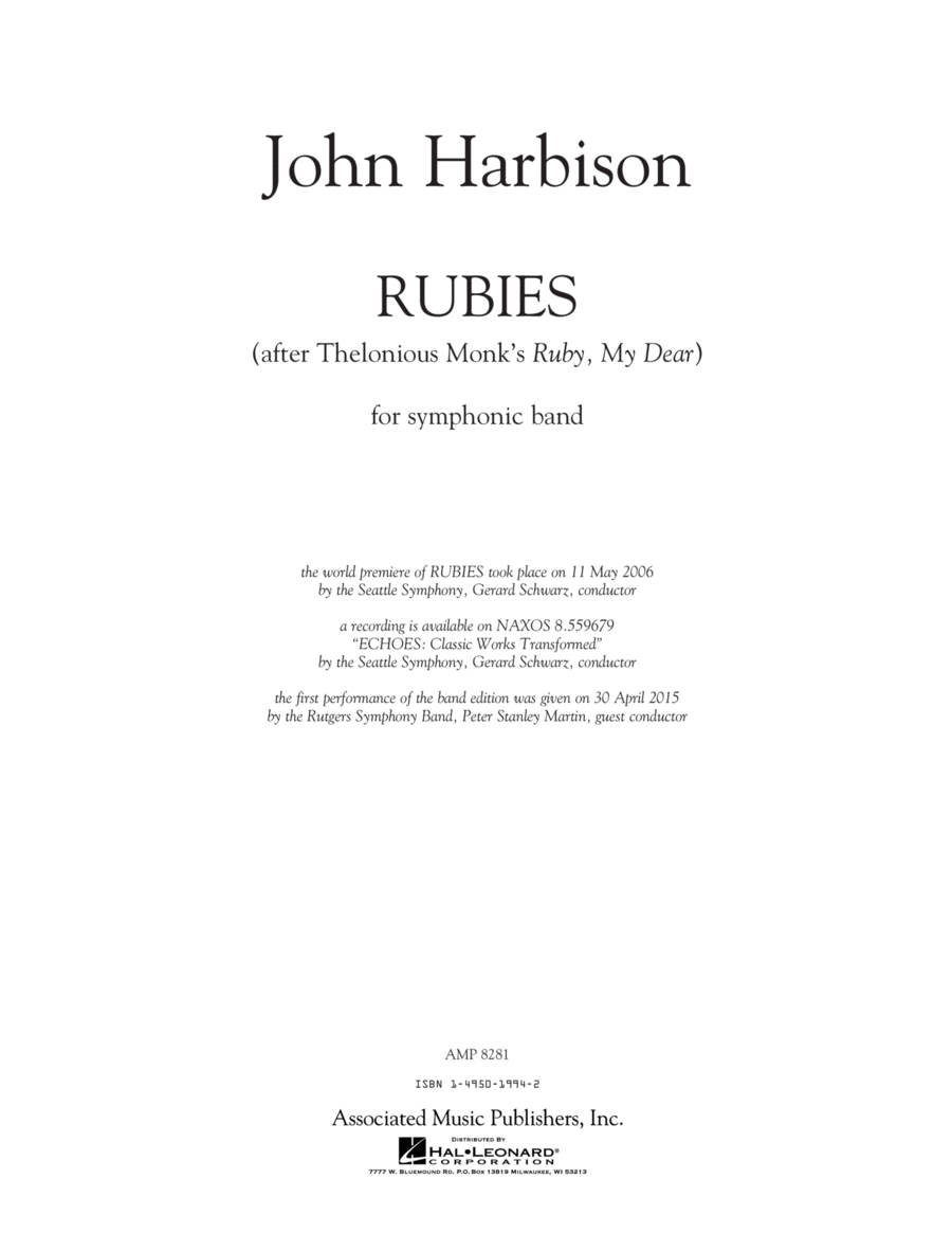 Rubies (After Thelonious Monk's 