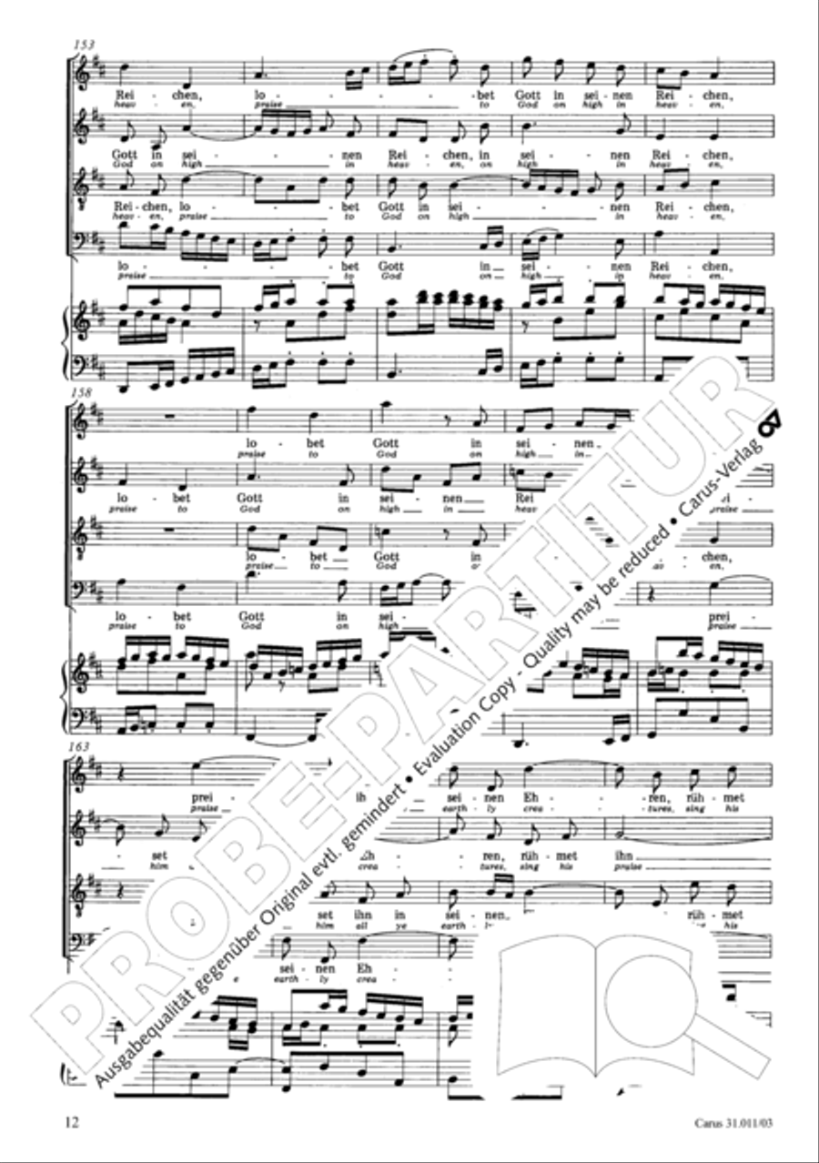 Lobet Gott in seinen Reichen (Himmelfahrtsoratorium) 4-Part scores gallery preview page 13