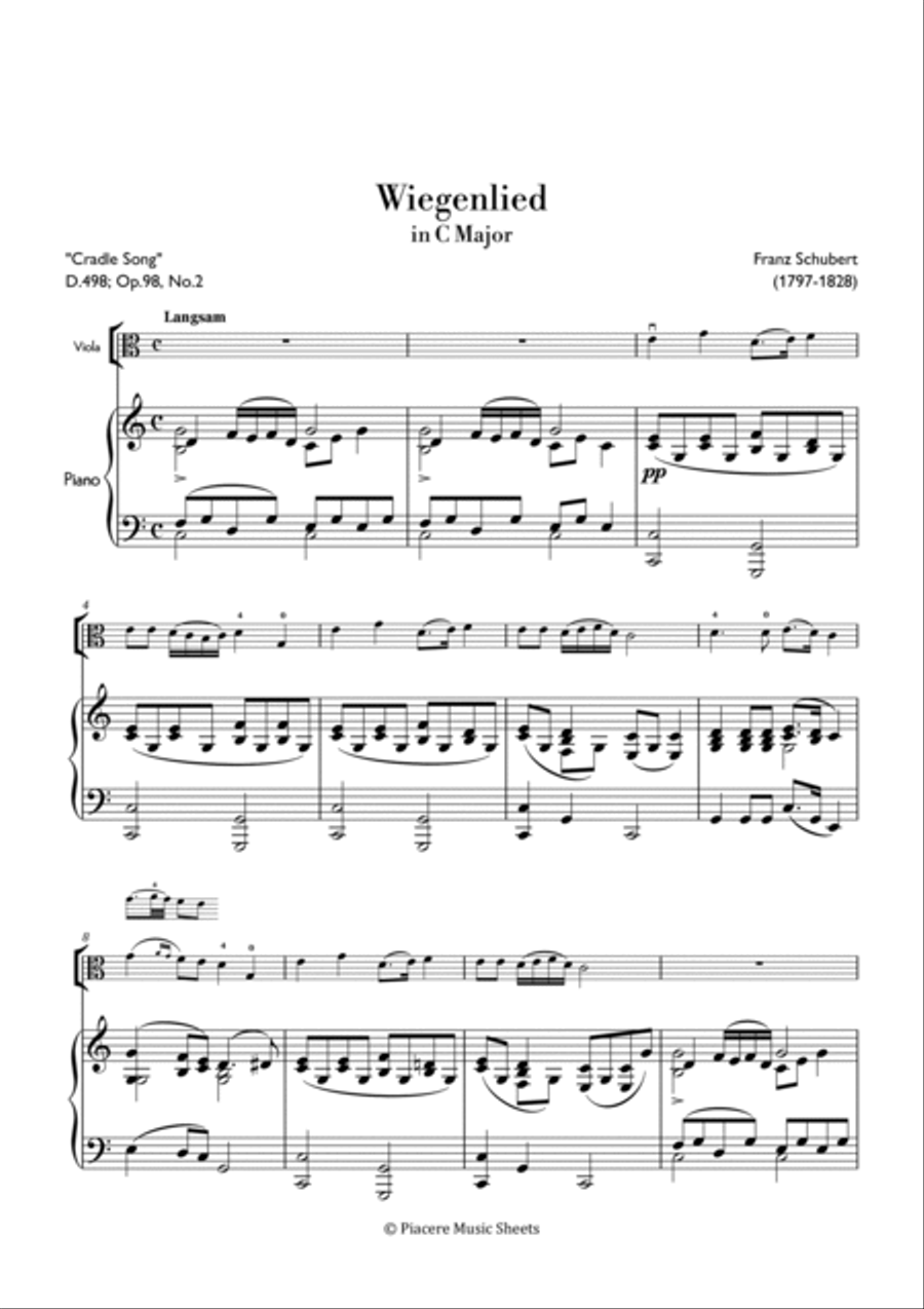 Schubert - Wiegenlied (Cradle Song) in C Major - Intermediate Chamber Music scores gallery preview page 2