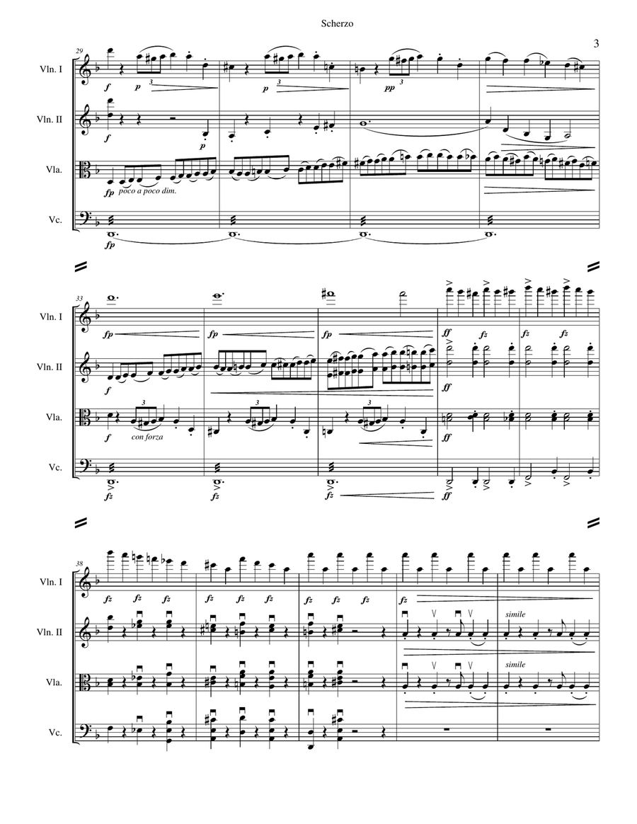 Scherzo from Symphony No. 7 String Quartet scores gallery preview page 3