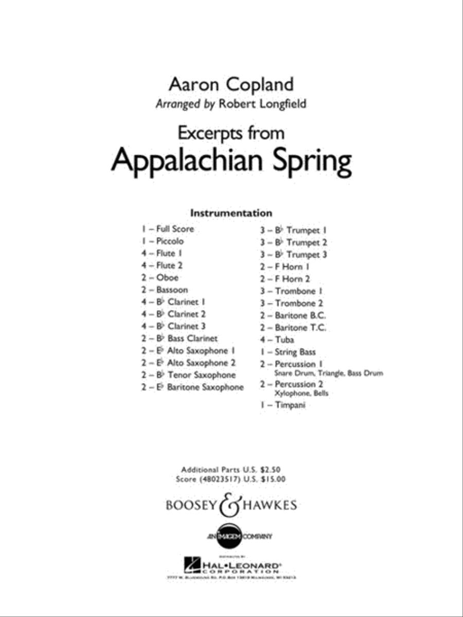 Excerpts from Appalachian Spring Concert Band scores gallery preview page 2