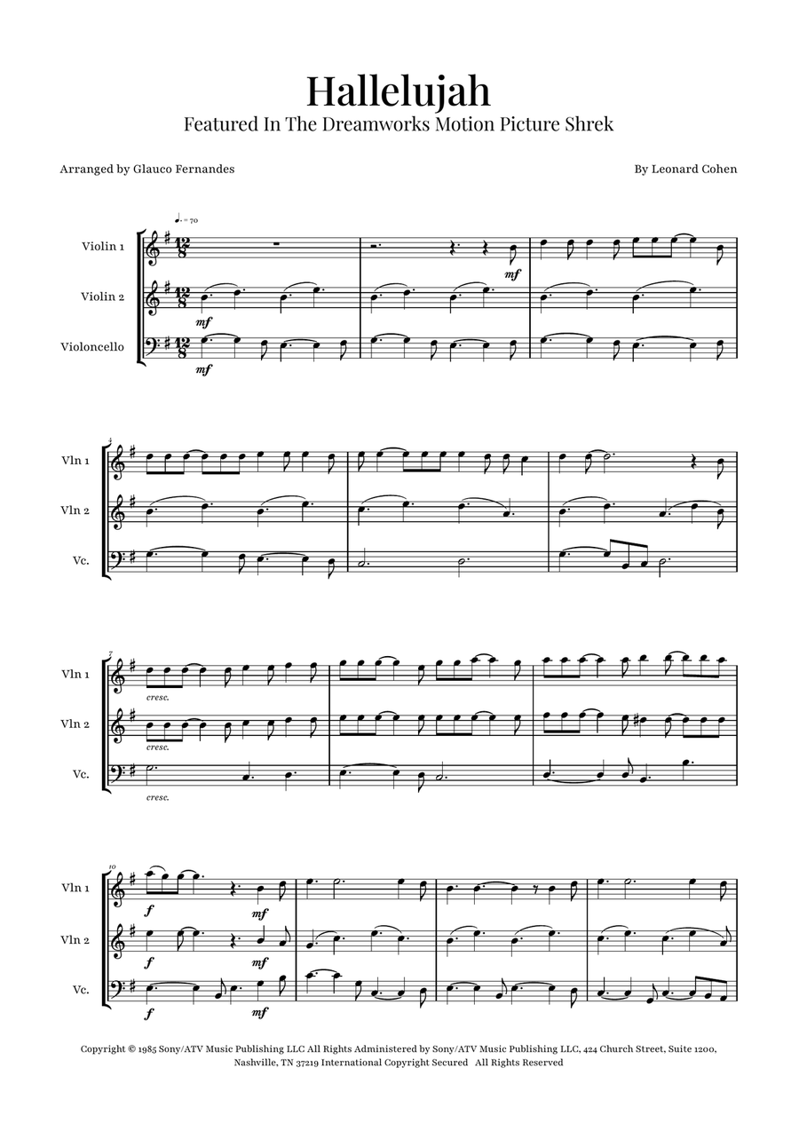 Hallelujah Piano Quartet scores gallery preview page 1