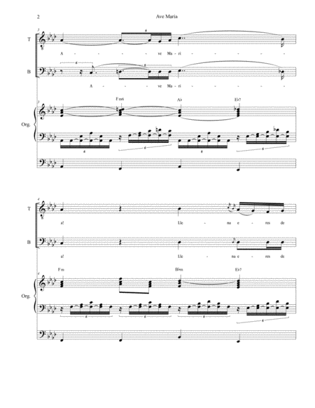 Ave Maria (Spanish Lyrics - Duet for Tenor & Bass Solo - Medium Key - Organ) image number null